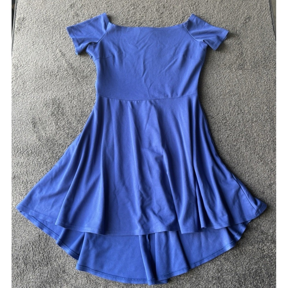 Sarin Mathews Off The Shoulder High- Low Skater Blue Dress Size Medium M